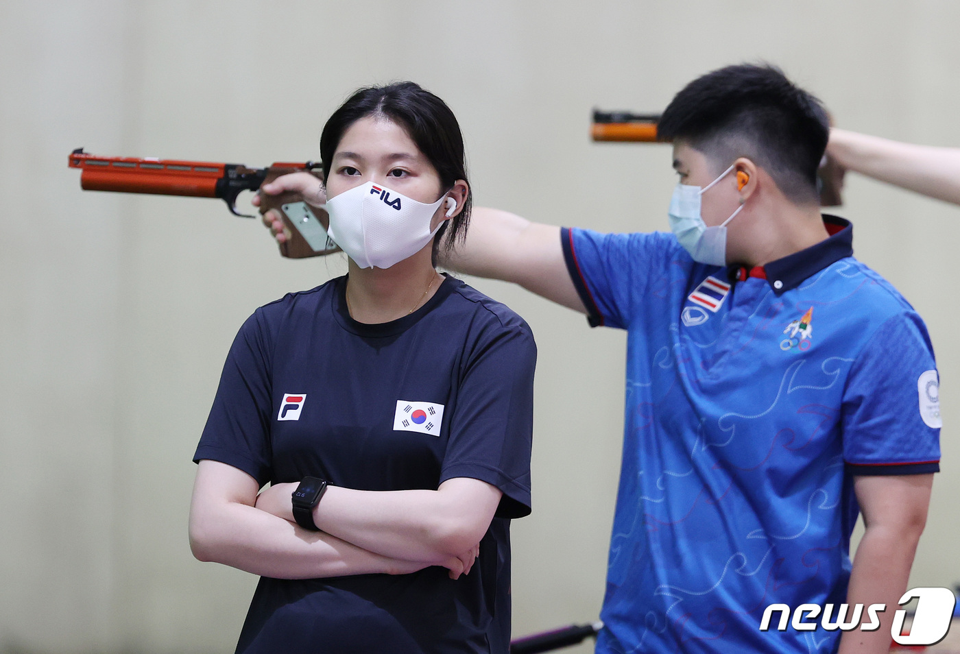 (도쿄=뉴스1) 이재명 기자 = 2020 도쿄올림픽 10m 공기권총에 출전하는 추가은이 20일 오전 일본 도쿄 아사카 사격장에서 훈련을 하고 있다. 2021.7.20/뉴스1