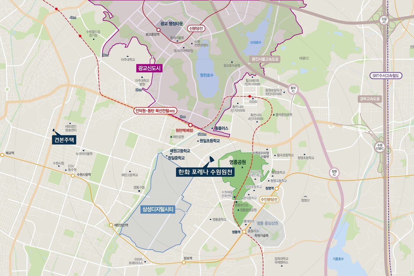 본문 이미지 - 한화 포레나 수원원천 위치도. 한화건설 제공. /뉴스1