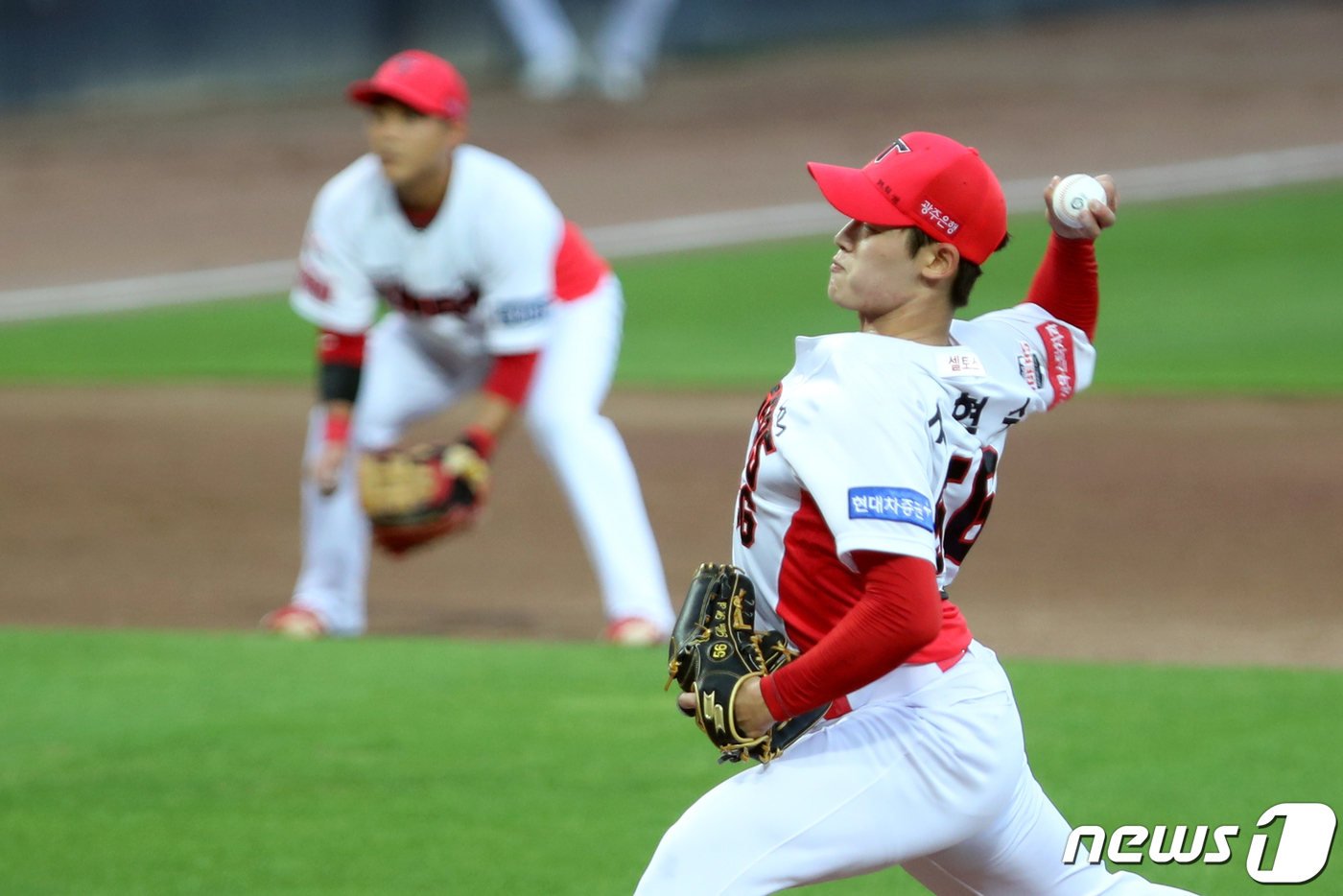 (광주=뉴스1) 정다움 기자 = 11일 오후 광주 북구 광주-기아챔피언스필드에서 열린 '2021 프로야구 신한은행 SOL KBO리그' 한화 이글스와 KIA 타이거즈의 경기에서 KI …