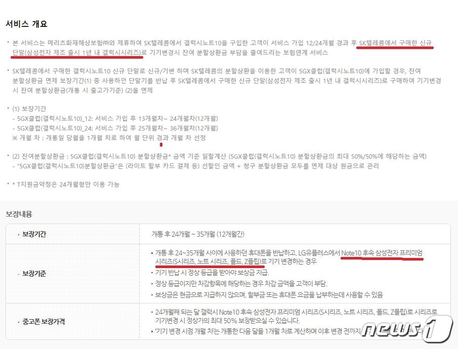 본문 이미지 - SK텔레콤(위)과 LG유플러스(아래)는 KT와 달리 중고폰 보상판매 프로그램의 대상 범위에 폴더블폰까지 포함해 제공 중이다.ⓒ 뉴스1