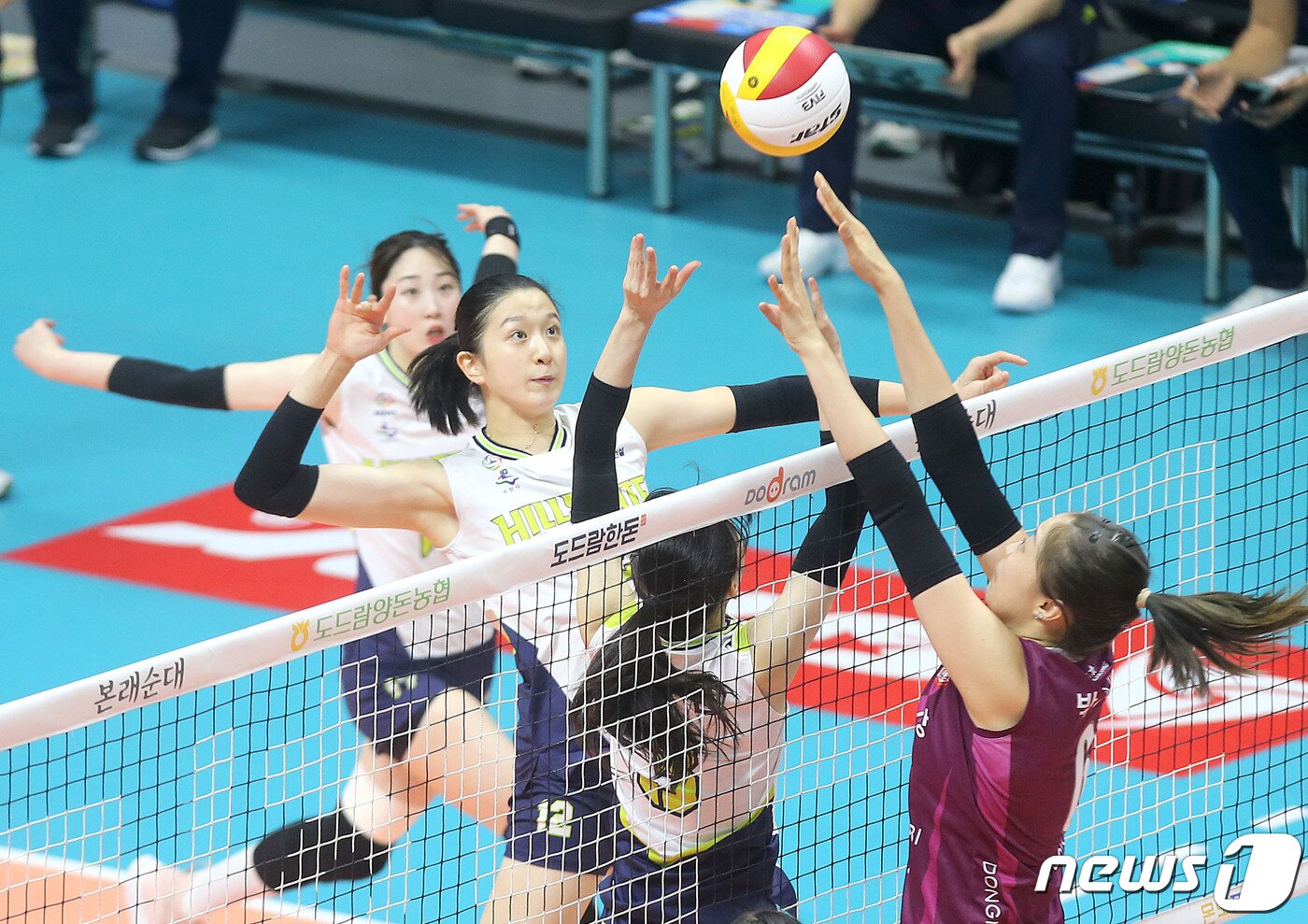 본문 이미지 - 26일 의정부 체육관에서 열린 도그람컵 프로배구대회 현대건설과 인삼공사의 경기에서 현대건설 이다현이 강스파이크를 하고 있다. (현대건설배구단 제공)2021.8.26/뉴스1