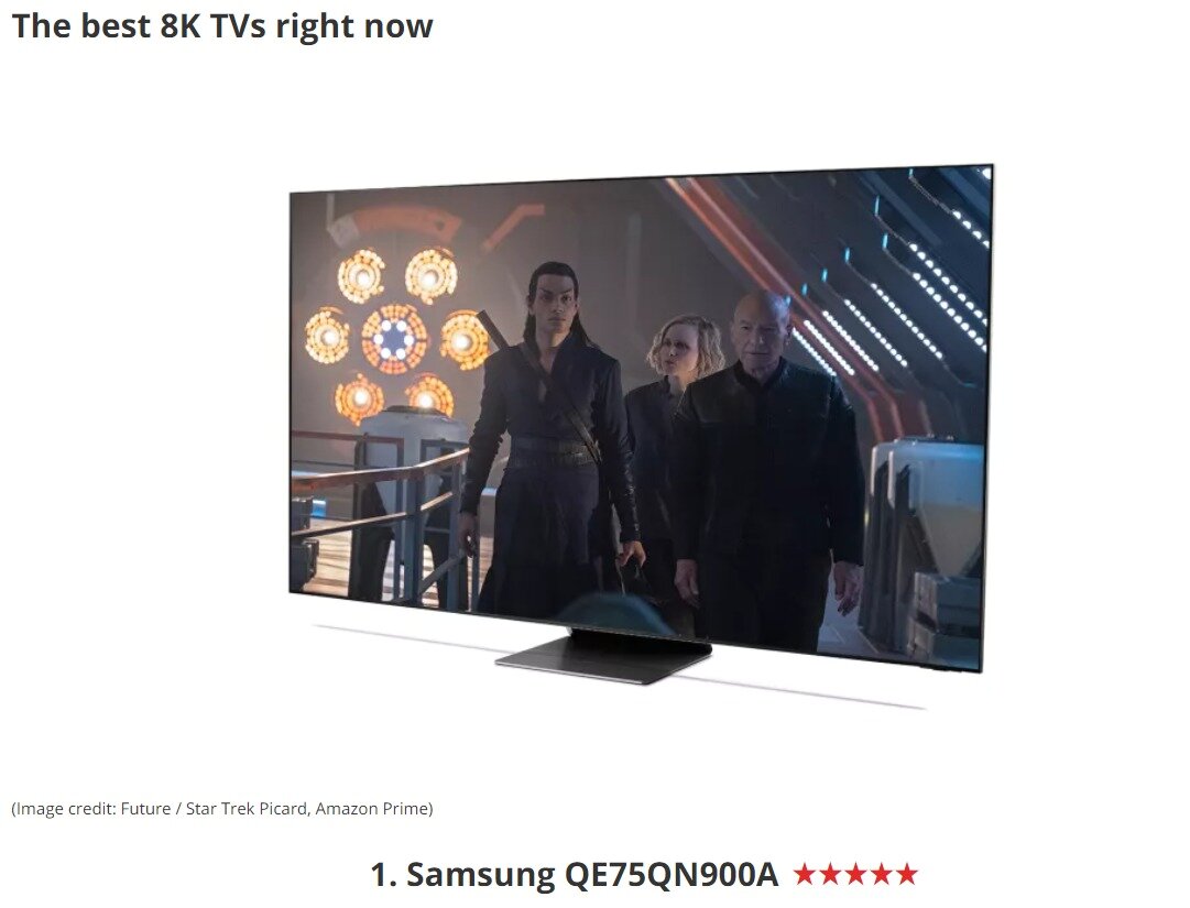 본문 이미지 - 영국의 음향·영상 전문매체 '왓하이파이(What Hi-Fi)가 최근 발표한 '2021년 최고의 8K 해상도 TV'(Best 8K TVs 2021) 명단에서 삼성전자의 2021년형 'Neo QLED 8K'(모델명 QE75QN900A) 제품이 1위로 뽑혔다.(사진=왓하이파이 홈페이지) ⓒ 뉴스1