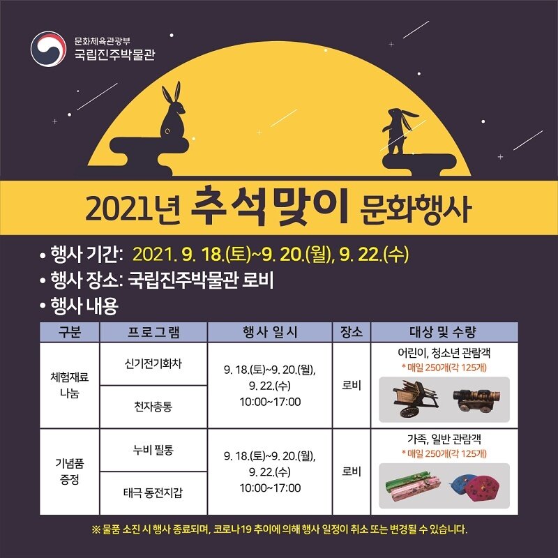 본문 이미지 - 국립진주박물관의 2021년 추석맞이 문화행사 홍보물