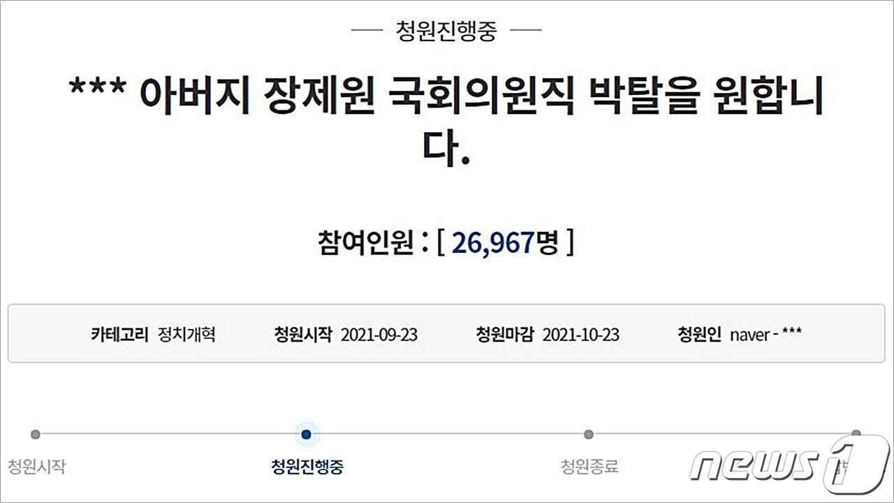 본문 이미지 - 래퍼 노엘(본명 장용준·21)의 잇단 범죄행위에 국민의힘 장제원 의원의 국회의원직 박탈을 요구하는 청원이 지난 23일 청와대 국민청원 게시판에는 올라왔다.