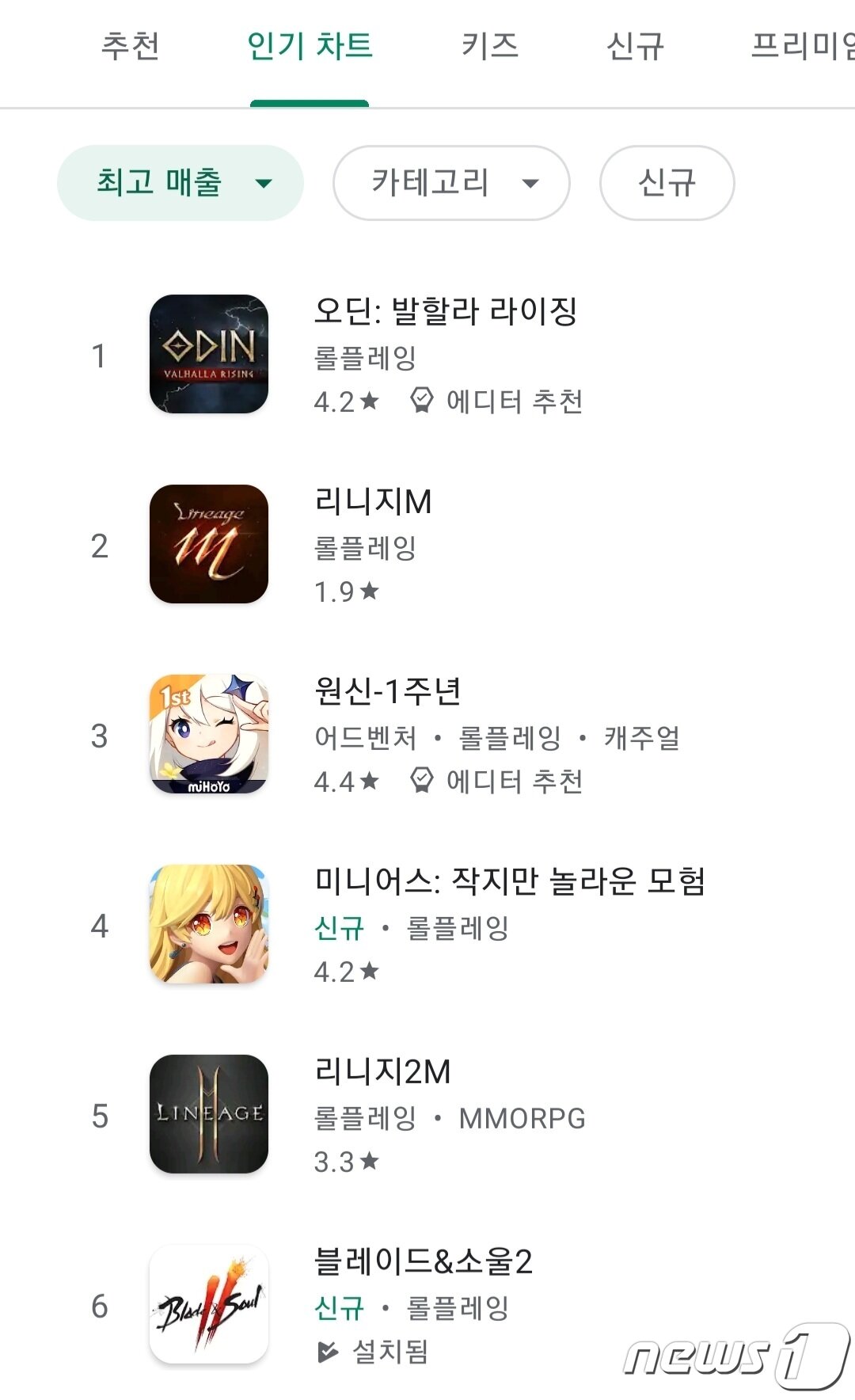 본문 이미지 - 27일 구글 플레이 게임 매출 순위 &#40;구글 플레이 캡처&#41;ⓒ 뉴스1