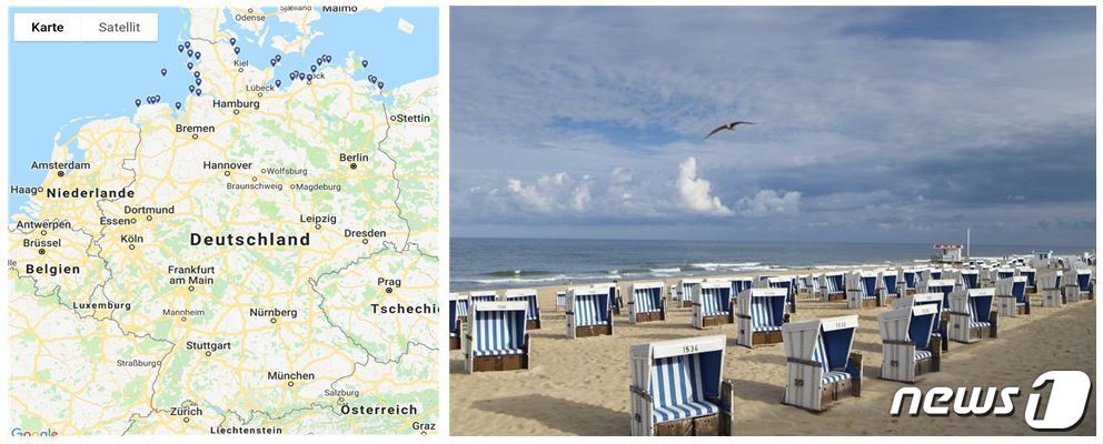 본문 이미지 - 독일 해양치유/해수욕 쿠어오르트 분포 현황 및 시설(자료 출처 독일해양치유협의회)ⓒ 뉴스1