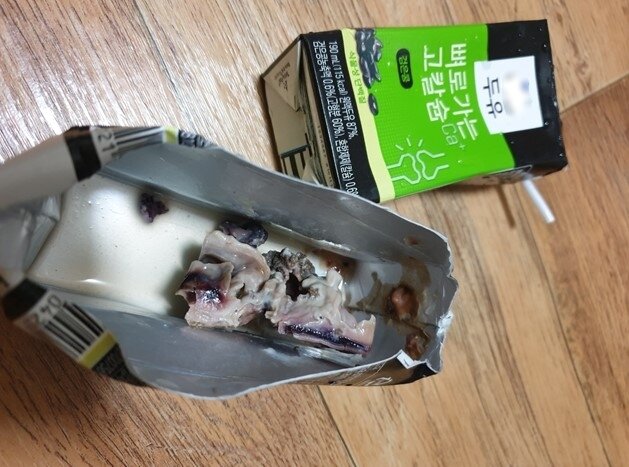 본문 이미지 - A씨가 검은콩 두유 팩에서 발견됐다고 주장한 이물질. (온라인 커뮤니티 갈무리)ⓒ 뉴스1