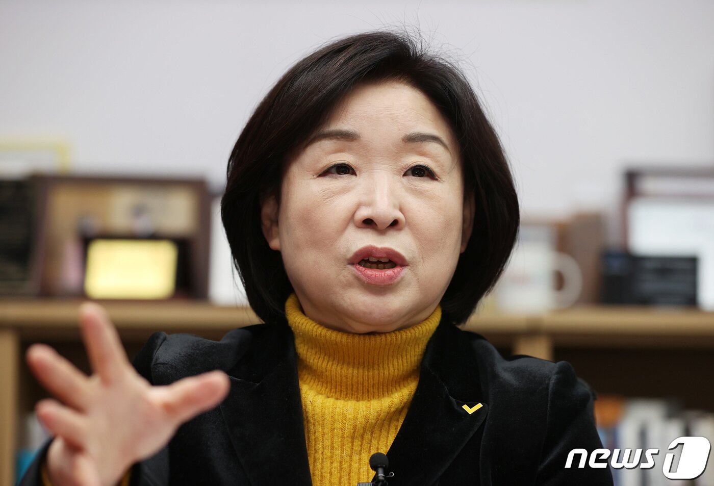 본문 이미지 - 심상정 정의당 대선 후보가 5일 서울 여의도 국회의원회관 의원실에서 뉴스1과 인터뷰하고 있다. 2022.1.5/뉴스1 ⓒ News1 구윤성 기자