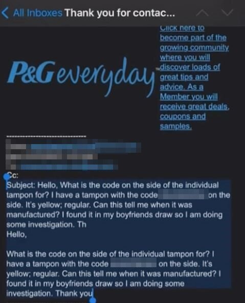 본문 이미지 - 로이스가 탐폰 제조사로부터 받은 메일. (틱톡 갈무리) ⓒ 뉴스1