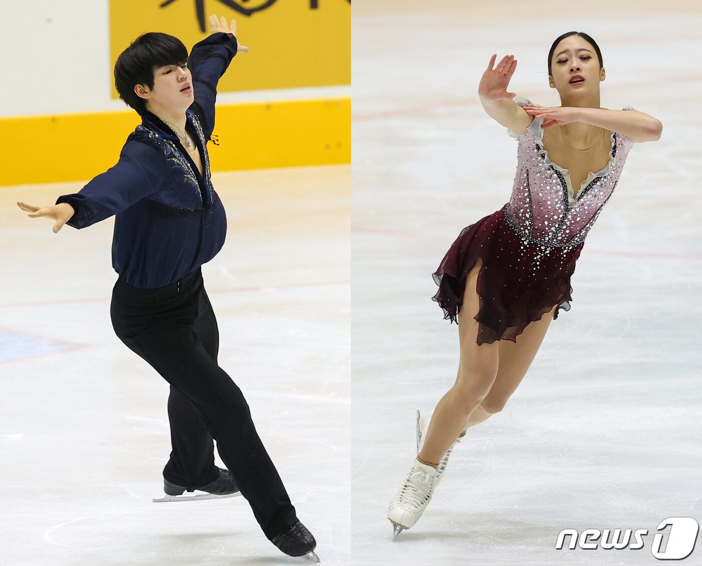 본문 이미지 - 제76회 전국남녀피겨스케이팅 종합선수권대회 겸 2022 베이징 동계올림픽 2차 선발전 프리스케이팅에서 나란히 1위를 기록한 차준환(왼쪽)과 유영 ⓒ News1 안은나 기자