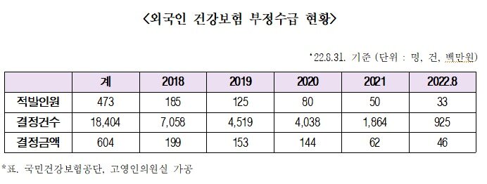 본문 이미지 - 외국인 건강보험 부정수급 현황