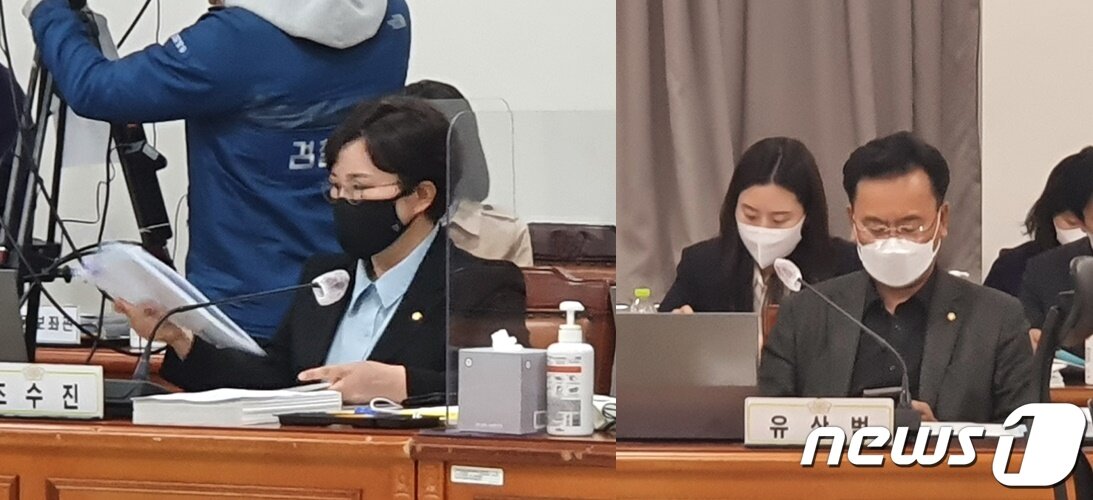 본문 이미지 - 14일 대전고검에서 열린 국회 법제사법위원회 국정감사에서 국민의힘 조수진 의원과 유상범 의원이 문홍성 전주지검장에게 이스타항공 채용 비리 의혹과 관련해 질의를 하고 있다.2022.10.14./ⓒ 뉴스1 허진실 기자