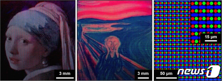 본문 이미지 - 페로브스카이트 이중층 전사 인쇄 방식을 이용한 초고해상도 화소화 예시. (UNIST 제공)