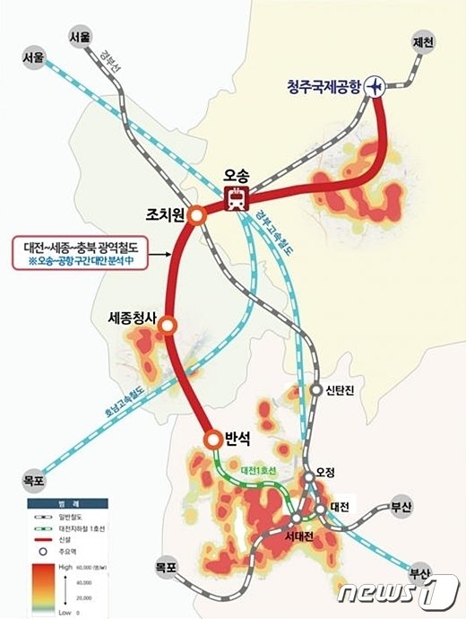 충청권 광역철도 노선도.&#40;충북도 제공&#41; / 뉴스1