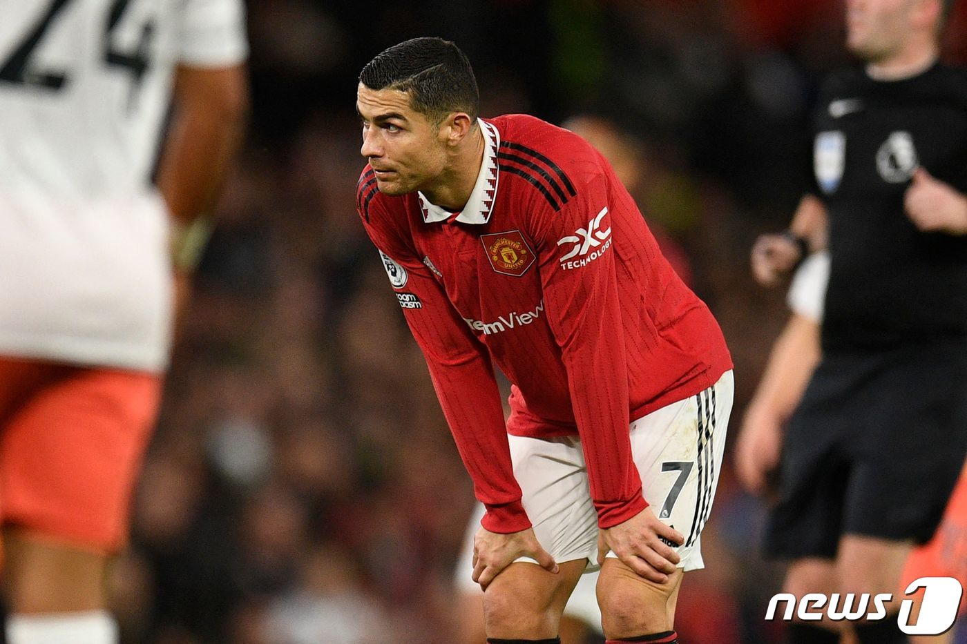 Manchester United's Portuguese striker Cristiano Ronaldo gestures during the English Premier League …