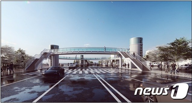 본문 이미지 - 강원 춘천시 소양 2교 앞 호반 사거리 일대 회전교차로 인도교 조감도.(춘천시 제공)