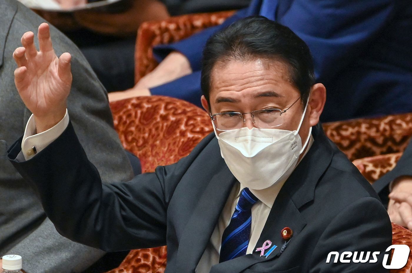 본문 이미지 - 25일(현지시간) 기시다 후미오 일본 총리가 참의원 예산위원회 회의에서 질문에 답변하기 위해 손을 들었다. 22.11.25 ⓒ AFP=뉴스1 ⓒ News1 김예슬 기자