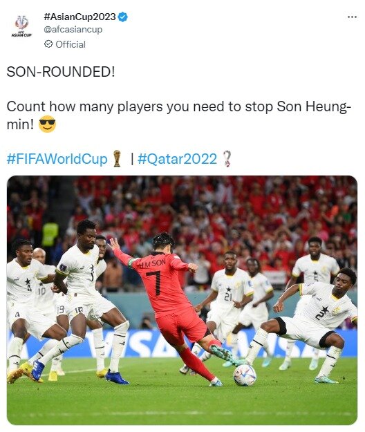 본문 이미지 - AFC가 SNS에 올린 손흥민 관련 글과 사진.(AFC SNS 캡처)