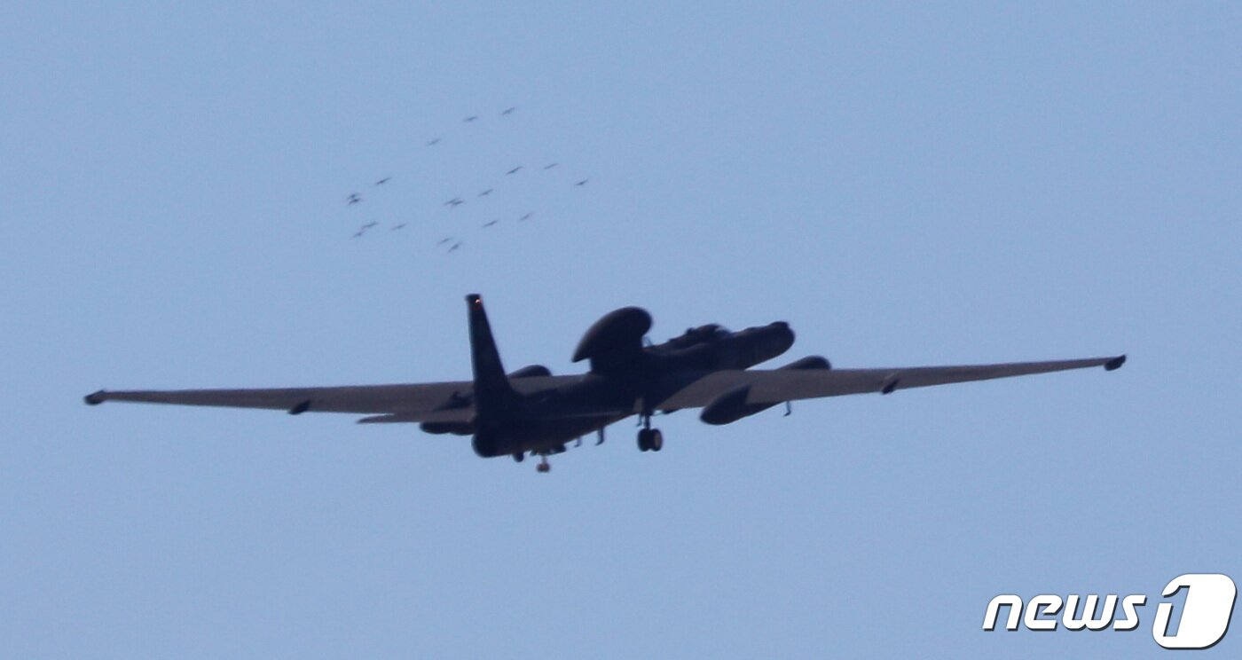 본문 이미지 - 한미 공군이 최근 지속적인 북한 도발과 관련해 지난 10월31일 시작한 &#39;비질런트 스톰&#40;Vigilant Storm&#41;&#39; 훈련기간을 하루 연장한 가운데 4일 경기 평택시 주한미군 오산공군기지에서 U-2S 고고도정찰기가 이륙하고 있다. 2022.11.4/뉴스1 ⓒ News1 김영운 기자