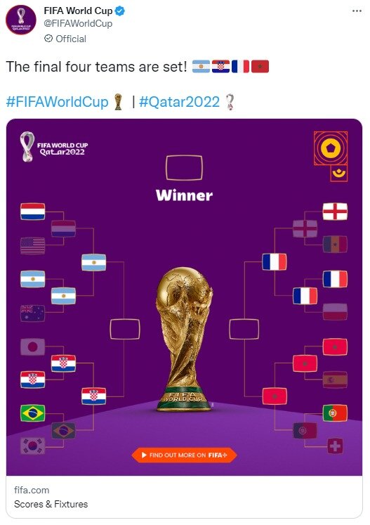 본문 이미지 - 2022 카타르 월드컵 4강 대진표.(FIFA SNS 캡처)