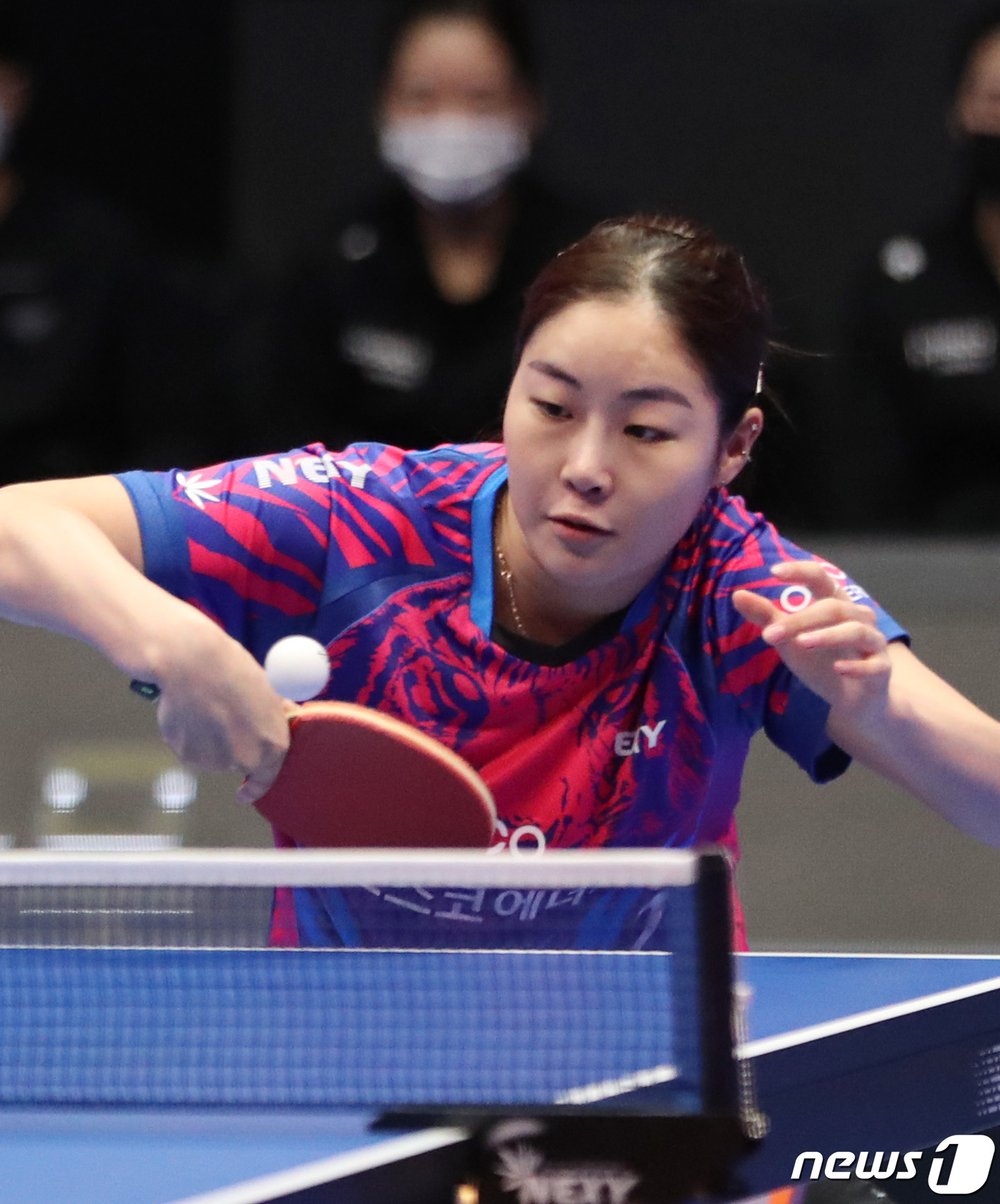(수원=뉴스1) 김영운 기자 = 12일 오후 경기 수원시 영통구 광교씨름경기장에서 열린 '2022 두나무 한국프로탁구리그(KTTL)' 코리아리그 여자부 대한항공과 포스코에너지 경기 …