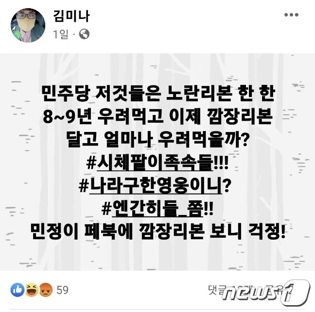 김미나 경남 창원시의원이 사회관계망서비스&#40;SNS&#41;에 올린 글. 현재는 삭제된 상태.&#40;SNS 캡처&#41;