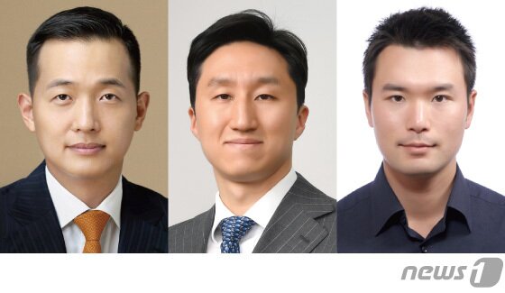 본문 이미지 -  (왼쪽부터)김동관 한화솔루션 부회장, 정기선 HD현대 사장, 이규호 코오롱모빌리티그룹 사장. 