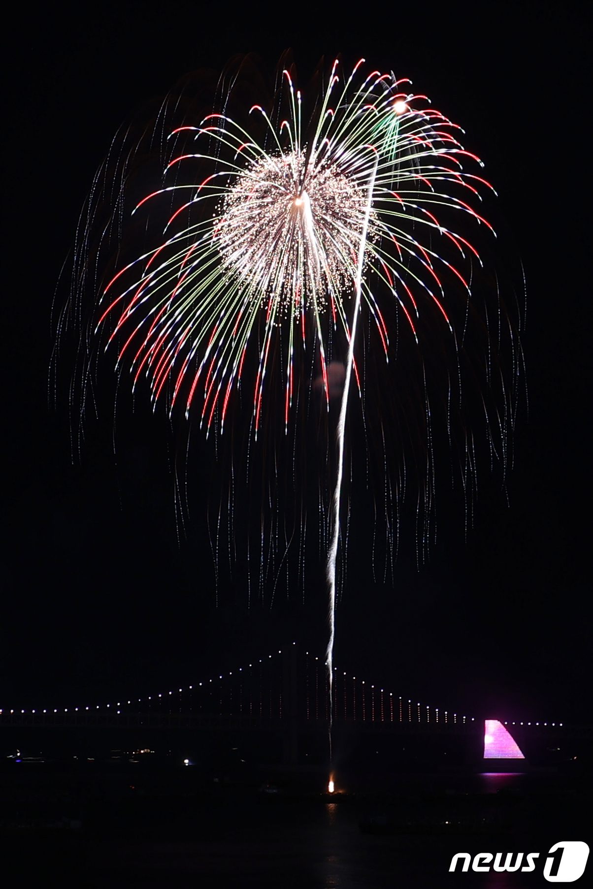 (부산=뉴스1) 김영훈 기자 = 17일 부산 수영구 광안리해수욕장 일대에서 열린 '제17회 부산불꽃축제' 에서 화려한 불꽃이 부산 밤바다를 수놓고 있다.  신종 코로나바이러스 감염 …