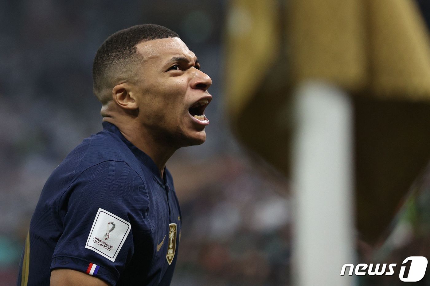 본문 이미지 - 18일(현지시간) 카타르 루사일 스타디움에서 열린 2022 국제축구연맹(FIFA) 카타르 월드컵 결승전 프랑스와 아르헨티나의 경기, 프랑스의 킬리안 음바페가 동점골을 넣은 후 환호하고 있다. 2022.12.19 ⓒ AFP=뉴스1