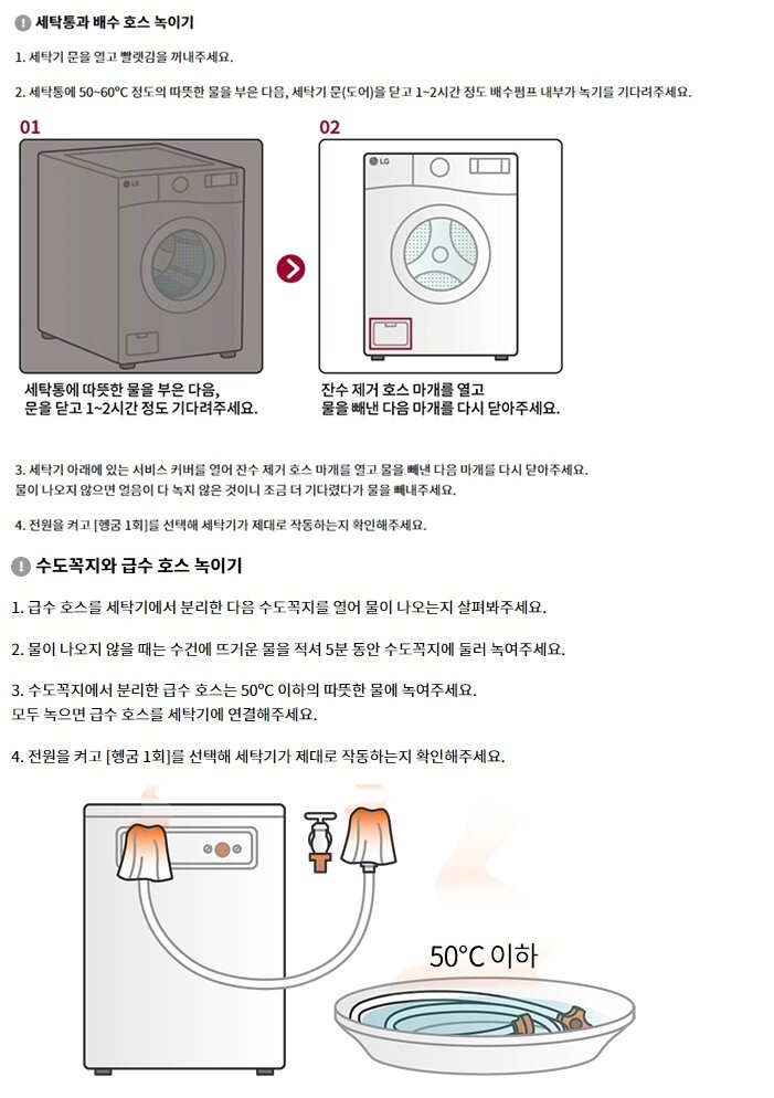 본문 이미지 - LG전자 서비스센터 측이 홈페이지에 공지한 동파 문제 해결 안내(LG전자 서비스센터 제공)/뉴스1