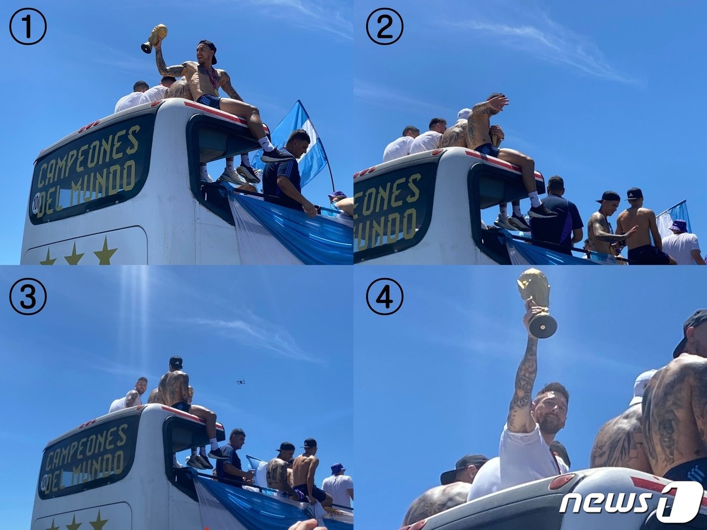 본문 이미지 - 리오넬 메시가 우승컵을 전달받아 드는 순간 하늘에서 빛이 내려오는 모습. (트위터 갈무리)