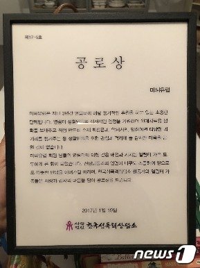 본문 이미지 - 한국 성폭력 상담소로부터 받은 공로상. ⓒ 옥혜숙