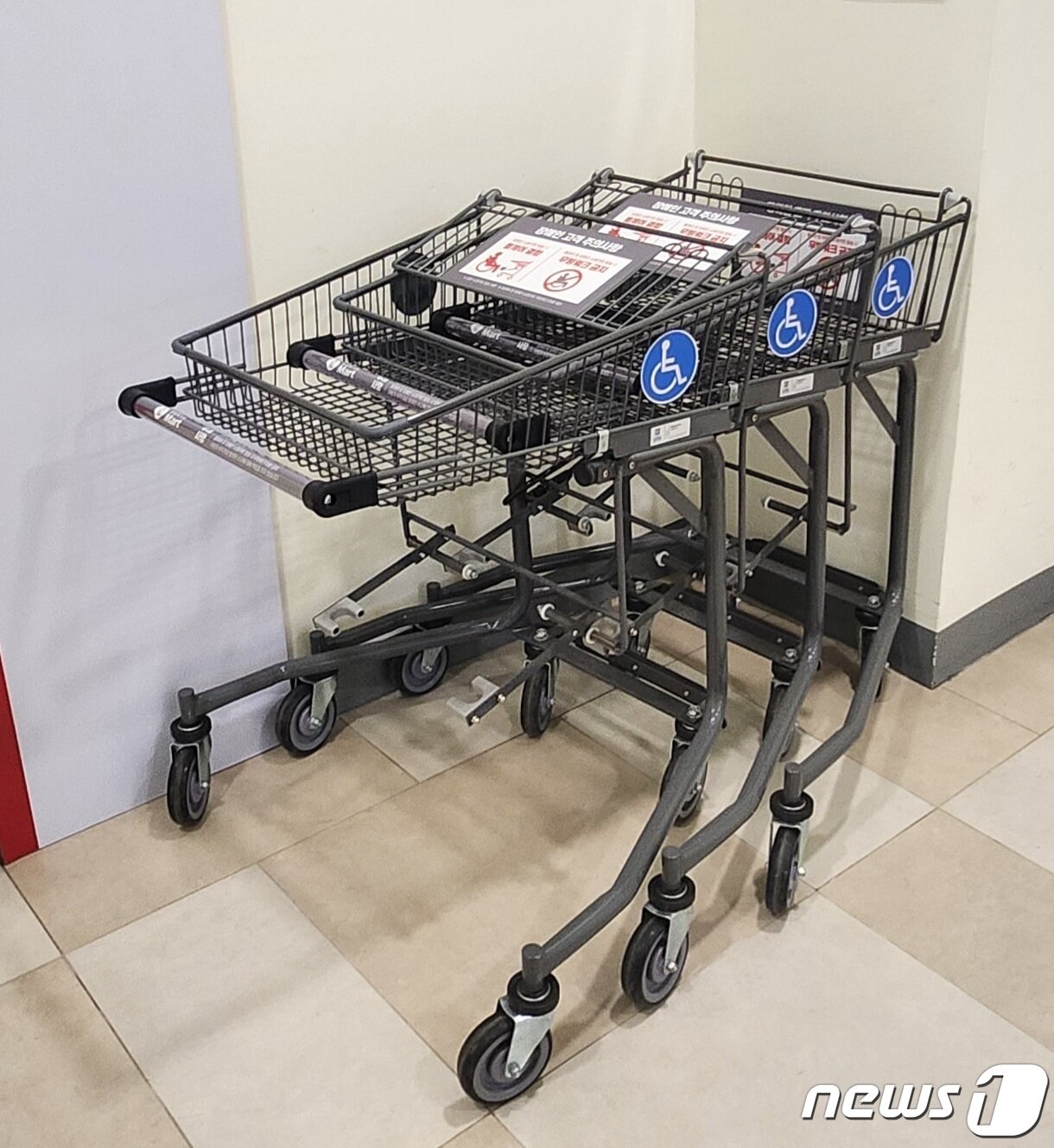 본문 이미지 - 대형마트에 비치된 장애인용 쇼핑카트의 모습 ⓒ 뉴스1 한병찬 기자