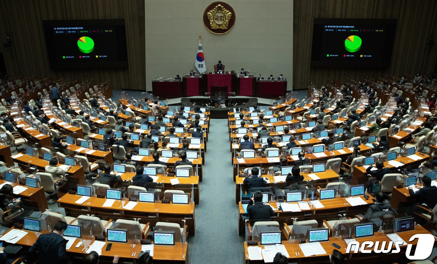 본문 이미지 - 지난해 12월28일 서울 여의도 국회에서 열린 제401회 국회(임시회) 제4차 본회의. 2022.12.28/뉴스1 ⓒ News1 이재명 기자