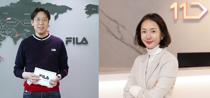 본문 이미지 - (왼쪽부터)윤근창 휠라홀딩스 대표와 안정은 11번가 각자대표