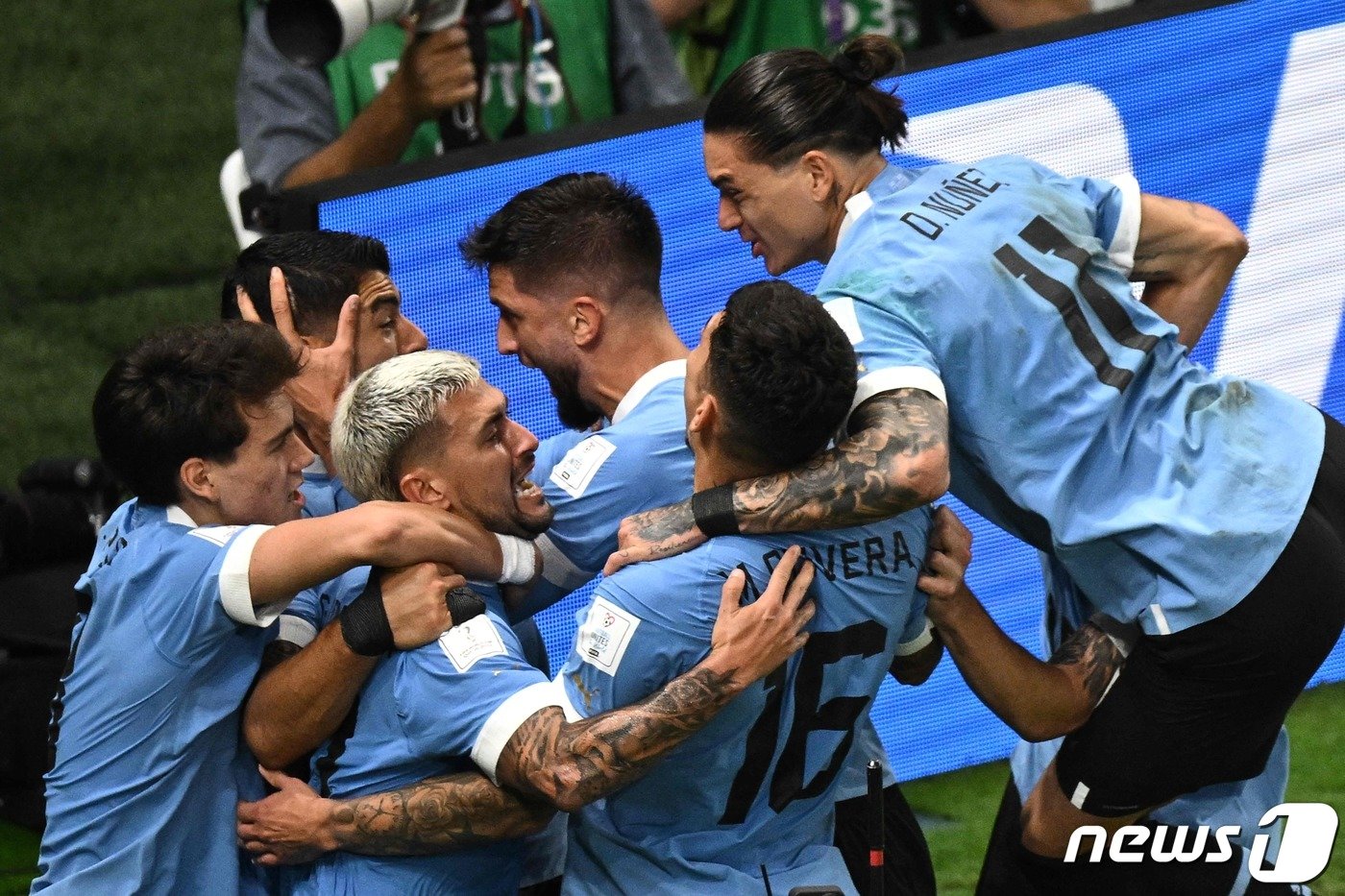 가나와의 조별리그 최종전에서 2-0으로 리드 중인 우루과이. ⓒ AFP=뉴스1