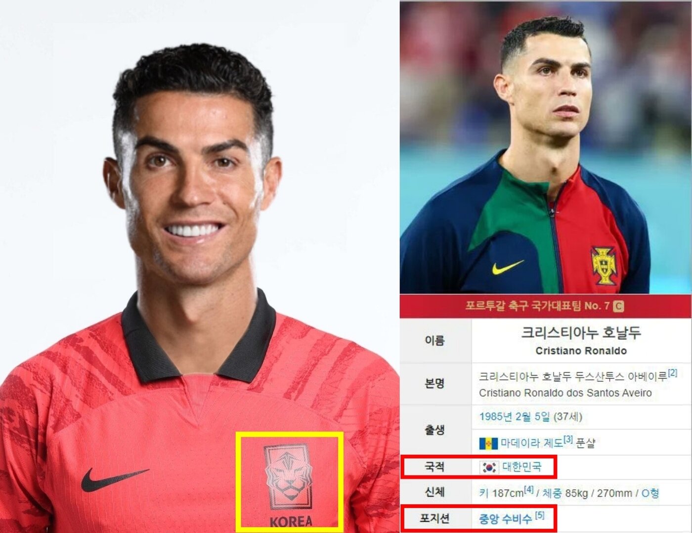 본문 이미지 - 크리스티아누 호날두 패러디 게시물. (온라인 커뮤니티 갈무리)