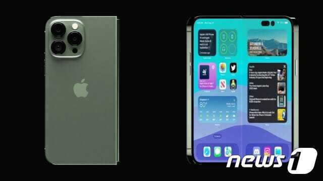 본문 이미지 -  폴드 형태의 폴더블(화면이 접히는) 아이폰 예상 이미지 (IT 매체 애플인사이더 갈무리)  