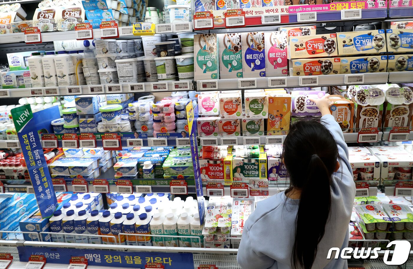 본문 이미지 - 통계청에 따르면 2022년 연간 소비자물가는 전년 대비 5.1% 상승하면서 1998년 외환위기 이후 24년 만에 최대폭을 기록했다. 연초부터 우크라 사태로 국제 에너지·곡물 가격이 치솟으면서 국내 석유류·식품 물가 오름세가 전방위적으로 확산했다. 30일 서울 시내의 한 대형마트에서 한 어린이가 유제품을 고르고 있다. 2022.12.30/뉴스1 ⓒ News1 권현진 기자