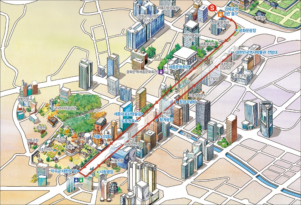 본문 이미지 - 광화문광장 코스 지도(이하 서울관광재단 제공)