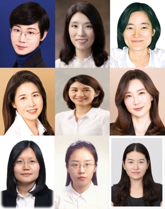 본문 이미지 - 윗줄 왼쪽부터 안희영 상무·한글라라 상무·손영아 상무, 가운뎃줄 왼쪽부터 왕지연 상무·김세진 상무·안주원 상무, 아랫줄 왼쪽부터 이금주 부사장, 강보경 상무, 송보영 상무(삼성전자 제공)