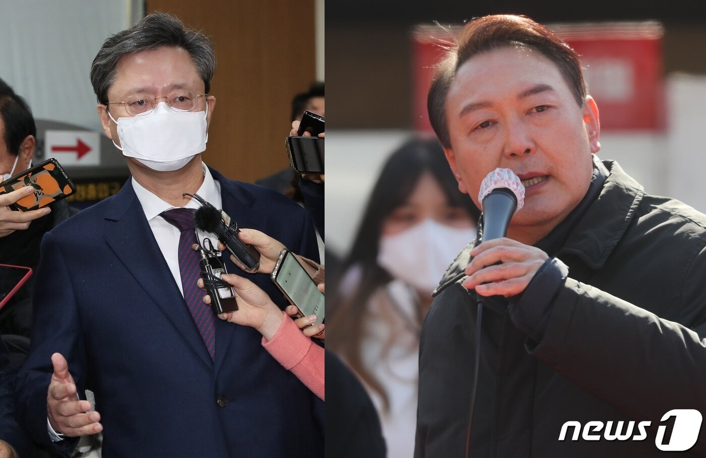 본문 이미지 - 왼쪽부터 우병우 전 청와대 민정수석, 윤석열 국민의힘 대선 후보.ⓒ 뉴스1