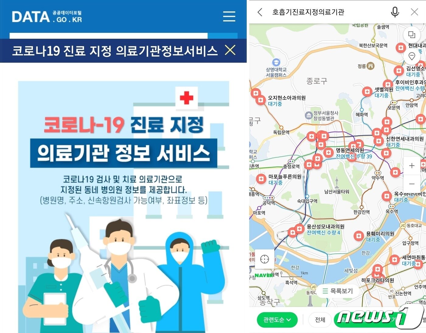 본문 이미지 - 현재 네이버지도·카카오맵 등 지도 앱에서는 &#39;호흡기 진료 지정 의료기관&#39;을 입력하면 주변의 지정된 비대면 진료 병원들이 검색된다. ⓒ 뉴스1