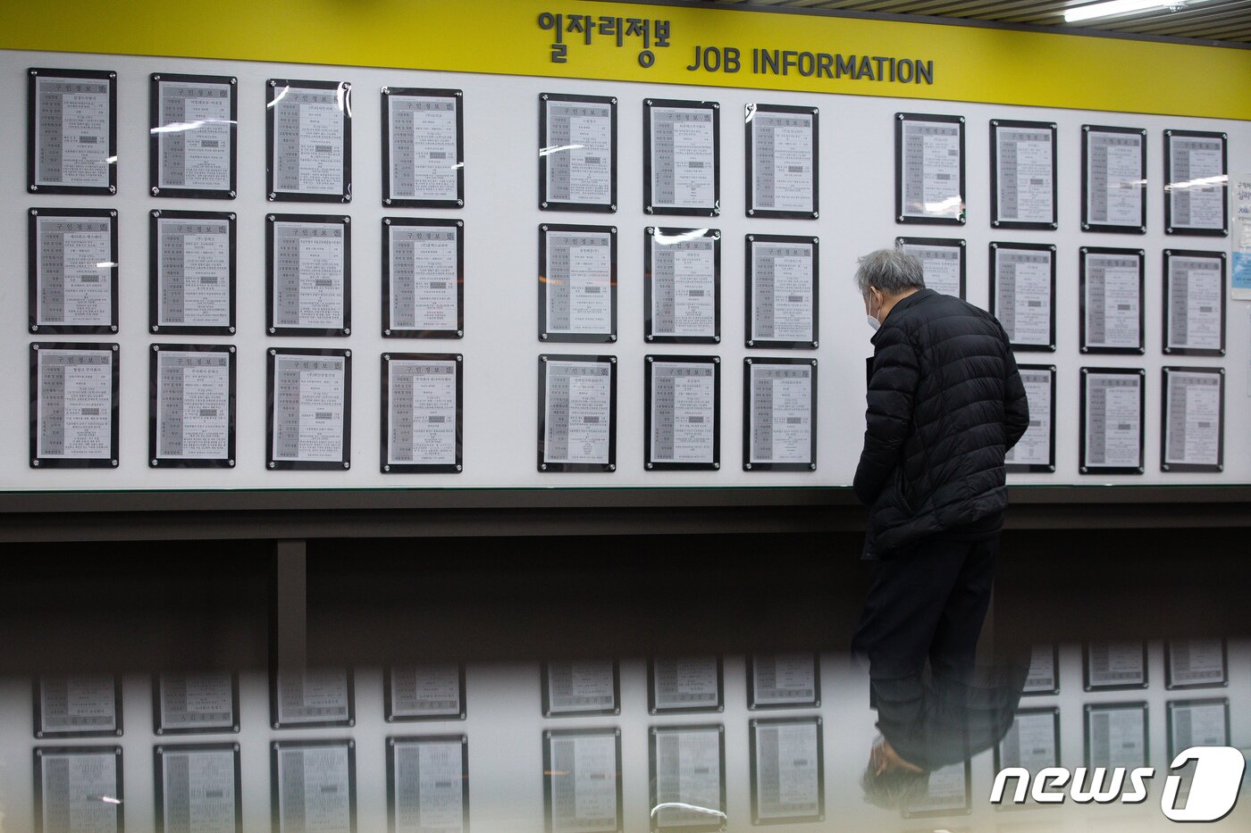 서울 마포구 서울서부고용복지플러스센터를 찾은 시민이 일자리정보 게시판을 살펴보고 있다. /뉴스1 ⓒ News1 유승관 기자