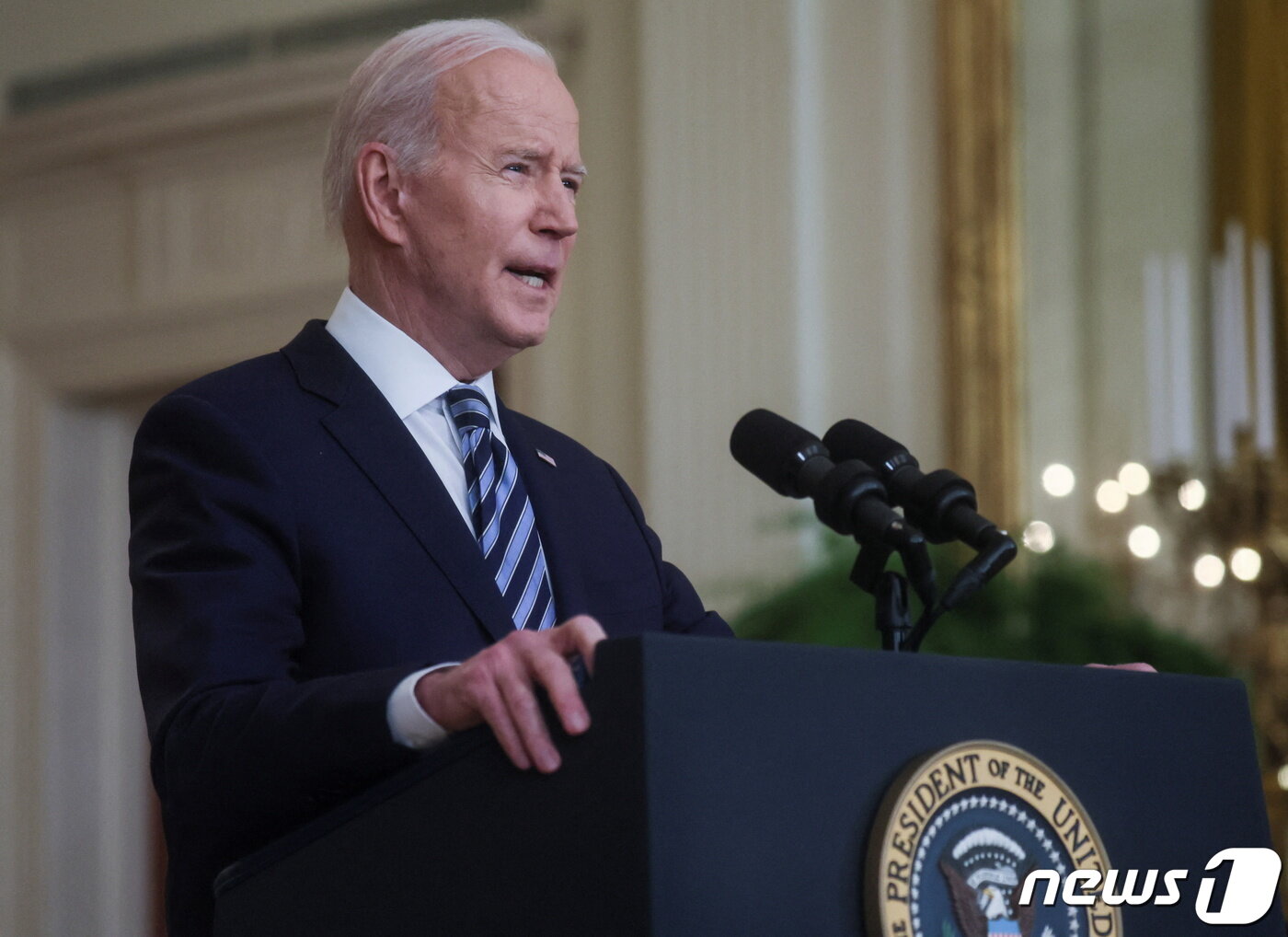 본문 이미지 - 조 바이든 미국 대통령이 24일 백악관에서 러시아의 우크라이나 공격에 대해 연설하고 있다. ⓒ 로이터=뉴스1 ⓒ News1 김현 특파원
