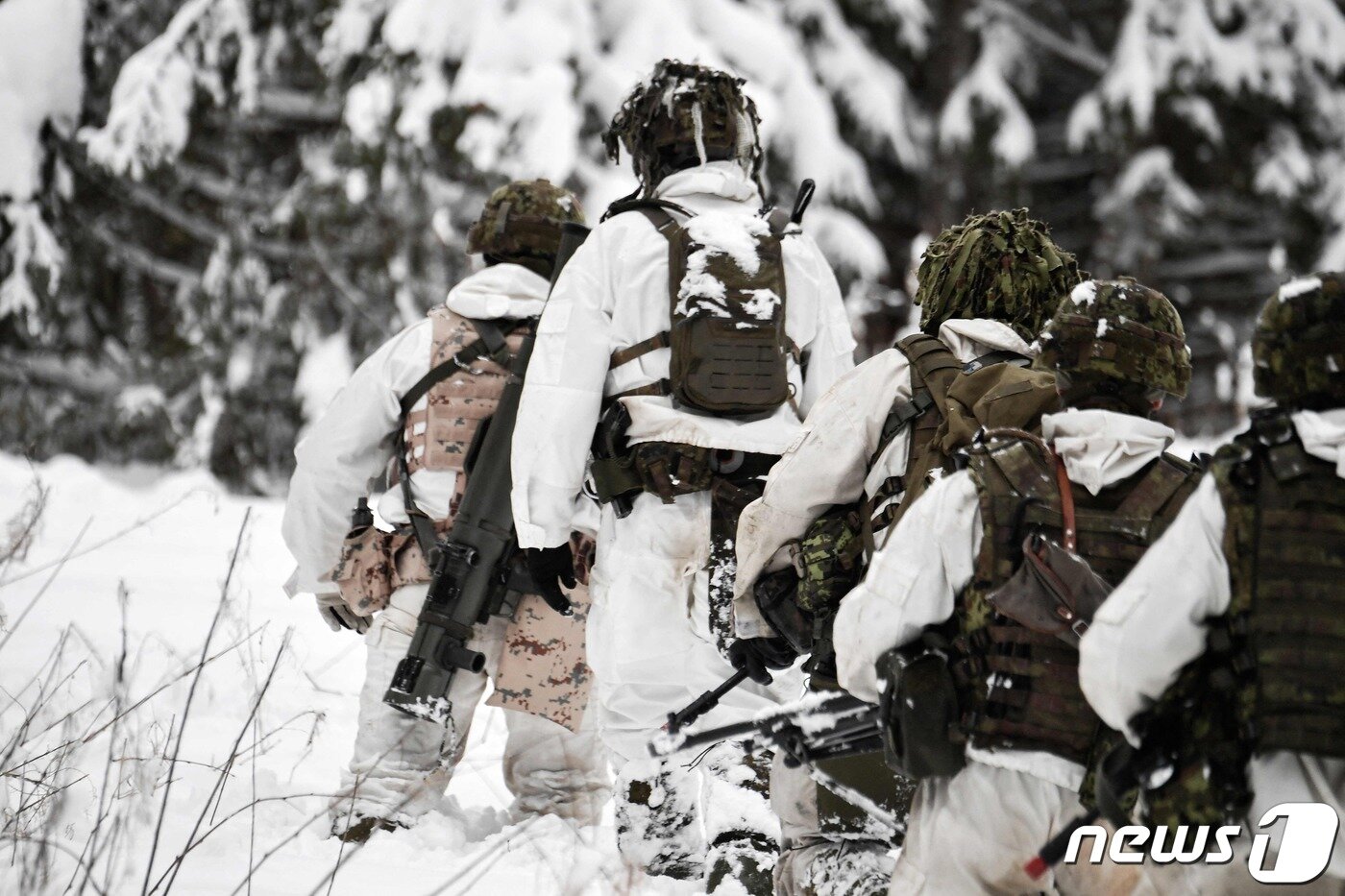 본문 이미지 - 6일(현지시간) 러시아의 우크라이나 침공 우려 속 에스토니아 라크베레에서 에스토니아 군이 나토 훈련에 참가를 하고 있다. ⓒ AFP=뉴스1 ⓒ News1 우동명 기자
