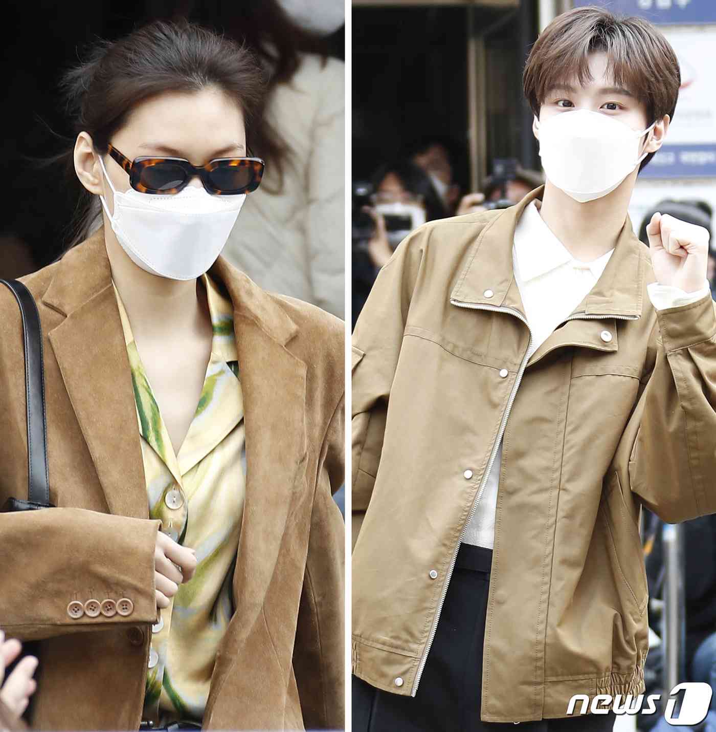 가수 김도연과 김우석(오른쪽)이 화보같은 모습으로 사전투표소를 찾았다. © News1 권현진 기자