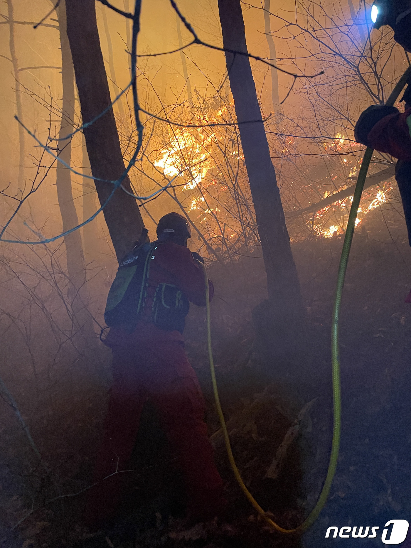 (서울=뉴스1) 임세영 기자 = 지난 4~5일 동해안을 비롯한 강원 곳곳을 휩쓴 산불 대부분이 꺼지지 않은 채 야간 대응 체제로 전환됐다. 강릉·동해 산불을 비롯, 울진·삼척 산불 …