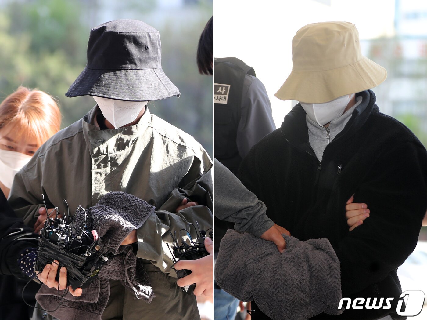 본문 이미지 - 8억대 사망보험금을 노리고 남편을 숨지게 한 혐의로 공개수배된 이은해(왼쪽)와 내연남 조현수가 16일 오후 경기 고양시 덕양구의 오피스텔에서 검거, 고양경찰서로 인치되고 있다. 2022.4.16/뉴스1 ⓒ News1 황기선 기자
