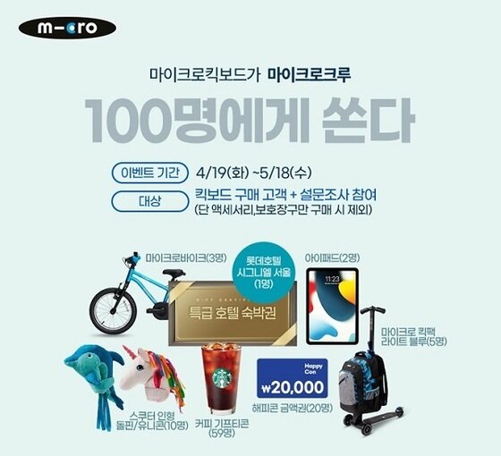 마이크로킥보드, '100명에게 쏜다' 추첨 경품 이벤트 - 뉴스1 마이크로킥보드, '100명에게 쏜다' 추첨 경품 이벤트 - 뉴스1